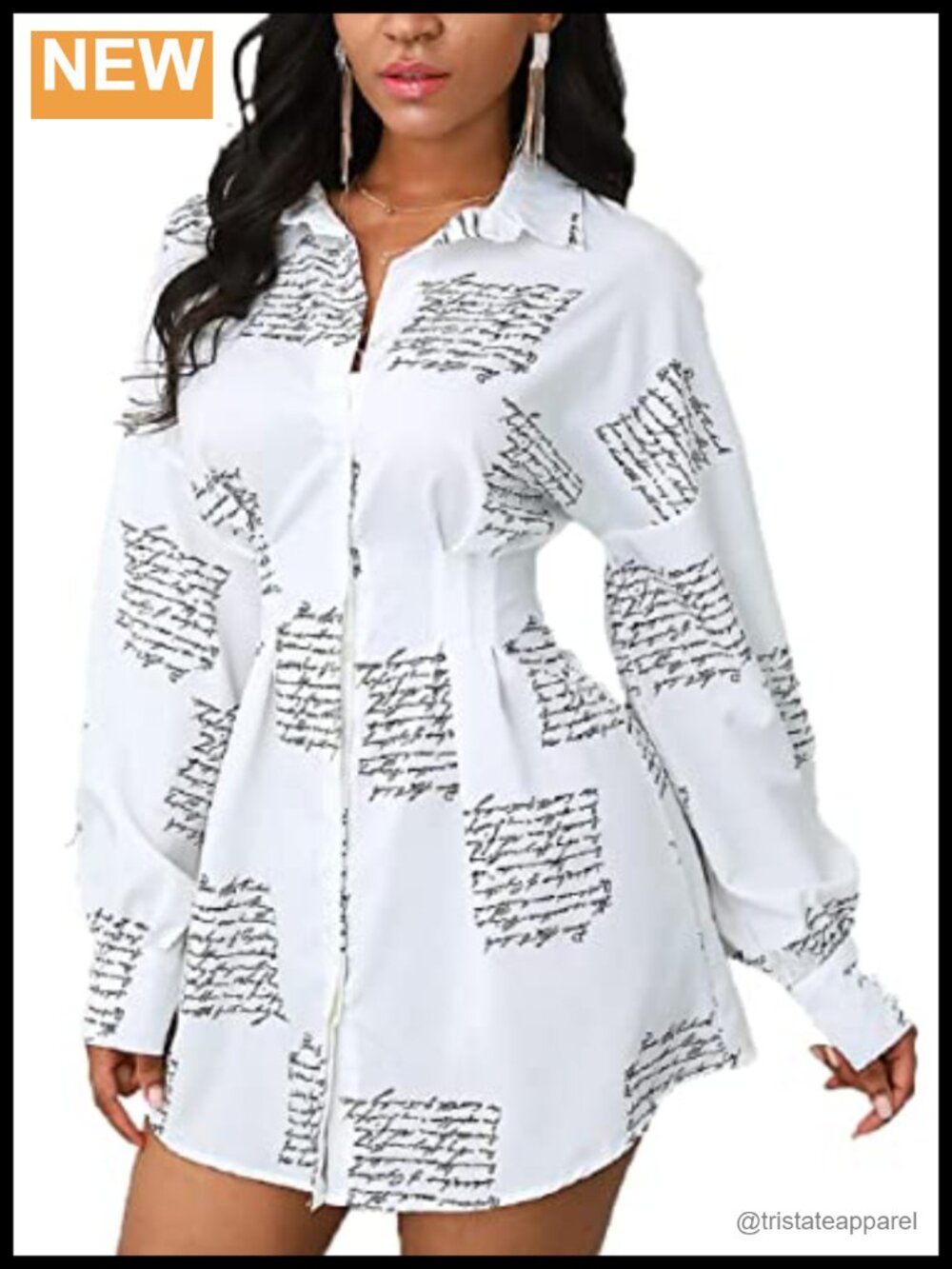 Long Sleeve Button Down Collar Mini Shirt Dress for Women